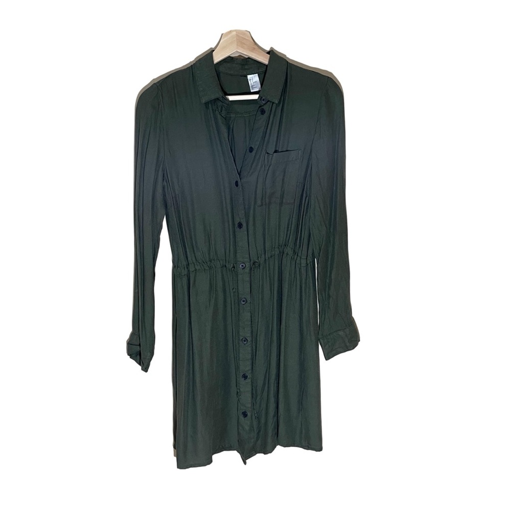 Green cinched lightweight button up style top boho